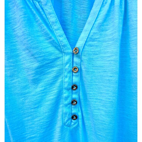 Lilly Pulitzer Essie Aqua Blue Sleeveless Henley Top Sz M - Picture 2 of 5